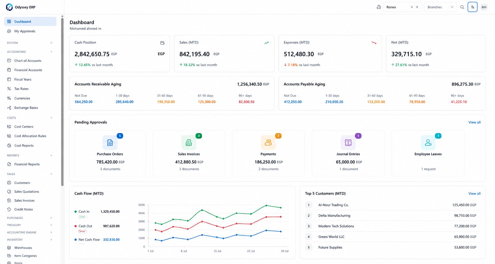 Odyssey ERP executive dashboard