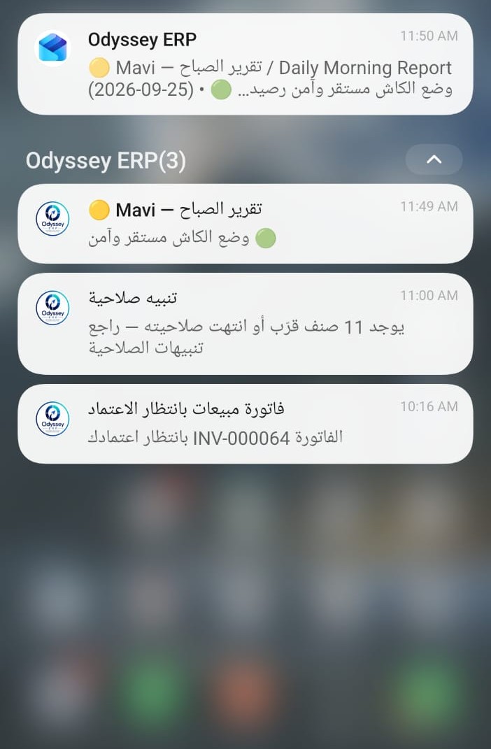 Odyssey ERP daily notification